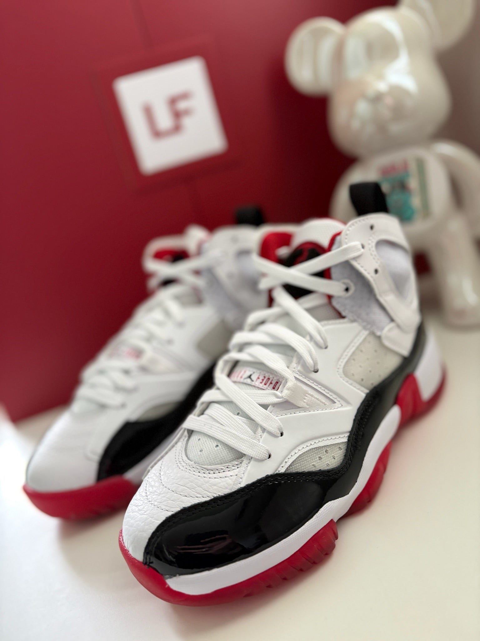 Nike Air Jordan Jumpman Two Trey GS White Black Gym Red Size UK 5.5