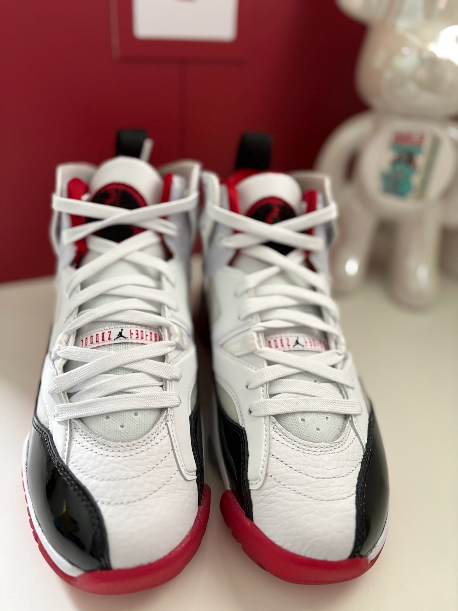 Nike Air Jordan Jumpman Two Trey GS White Black Gym Red Size UK 5.5