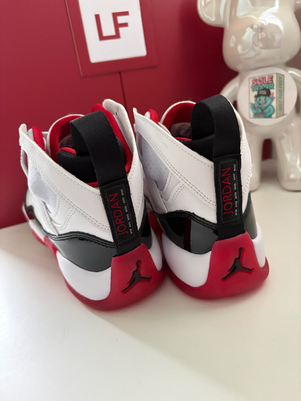 Nike Air Jordan Jumpman Two Trey GS White Black Gym Red Size UK 5.5