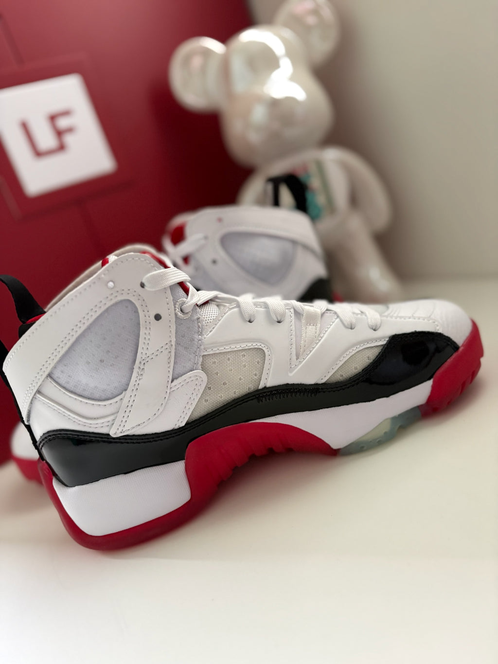 Nike Air Jordan Jumpman Two Trey GS White Black Gym Red Size UK 5.5