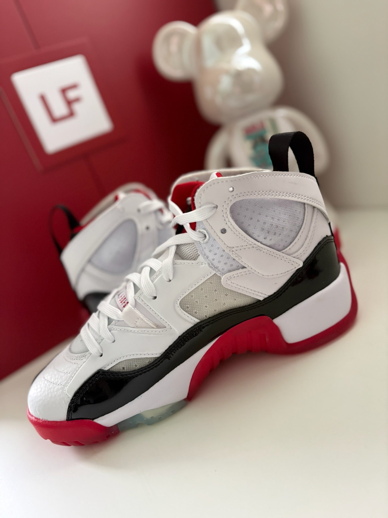 Nike Air Jordan Jumpman Two Trey GS White Black Gym Red Size UK 5.5