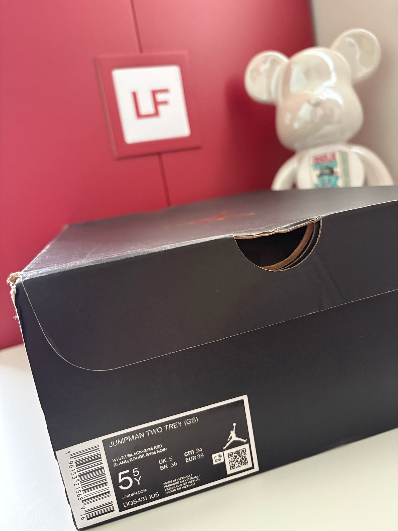 Nike Air Jordan Jumpman Two Trey GS White Black Gym Red Size UK 5.5