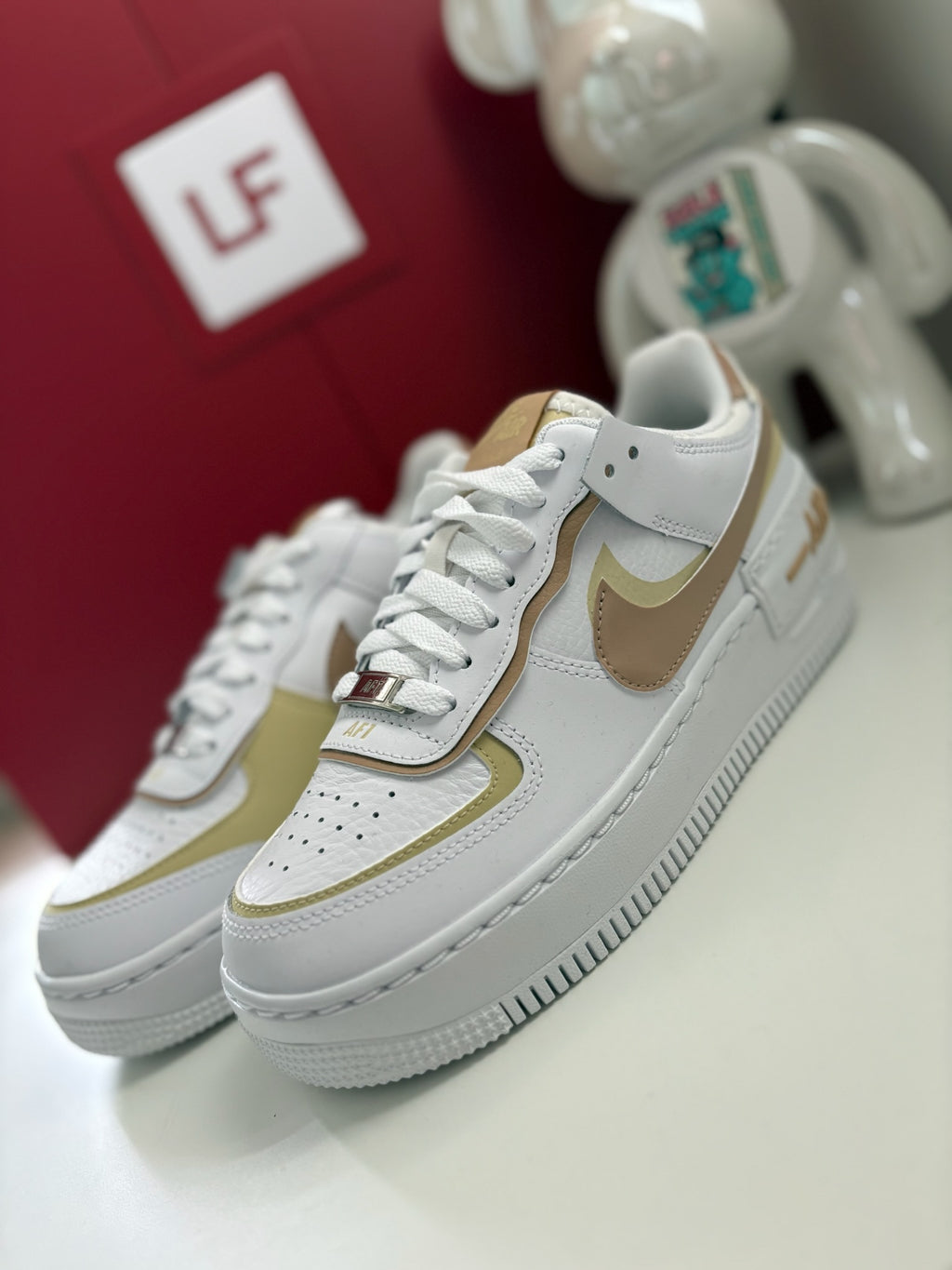 Nike Air Force 1 Shadow White Hemp Team Gold UK 3.5