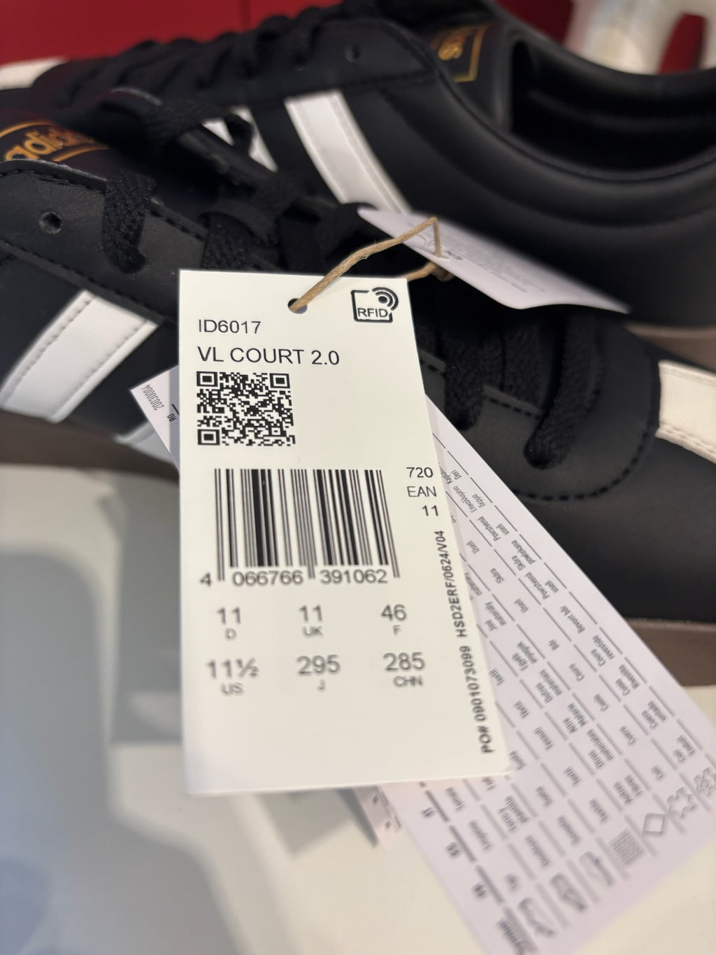 Adidas VL Court 2.0 – Black / White / Gum – UK 11