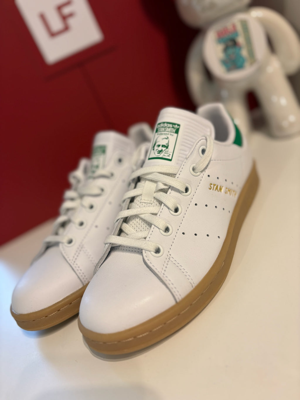 Adidas Stan Smith J Cloud White Green Gum Trainers UK 3.5