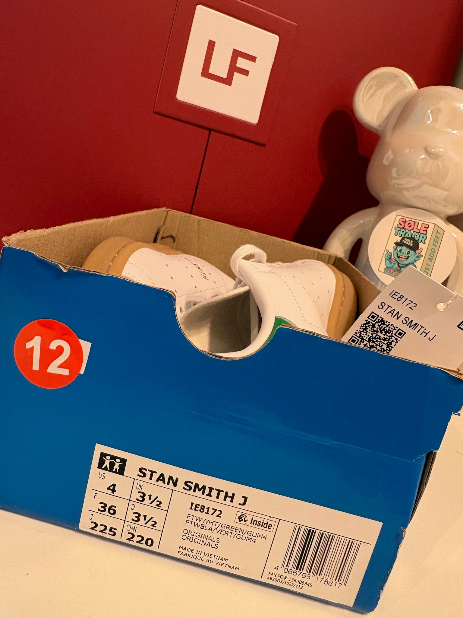 Adidas Stan Smith J Cloud White Green Gum Trainers UK 3.5