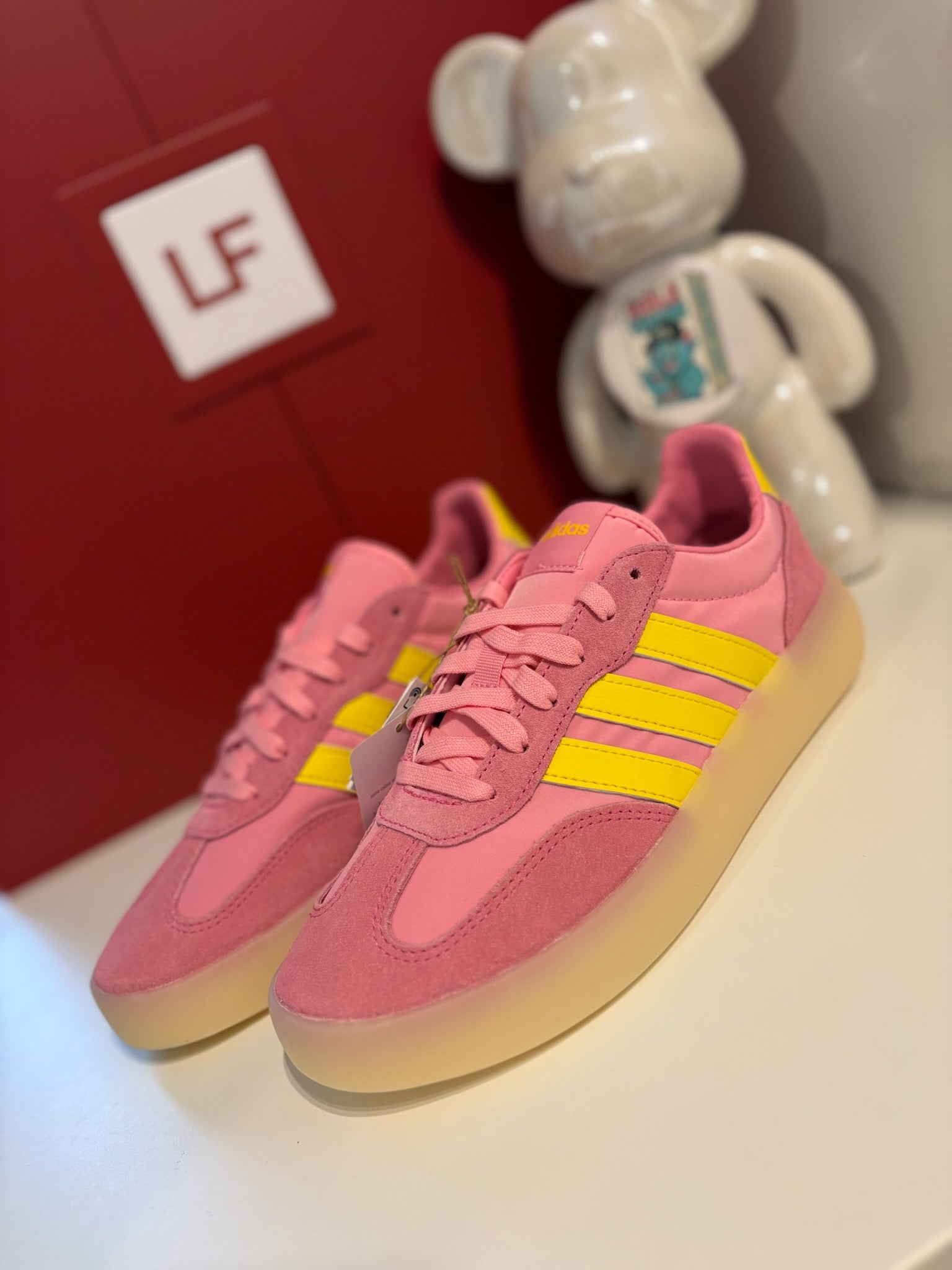 Adidas Barreda Decode trainers in a standout pink and yellow colourway UK 5