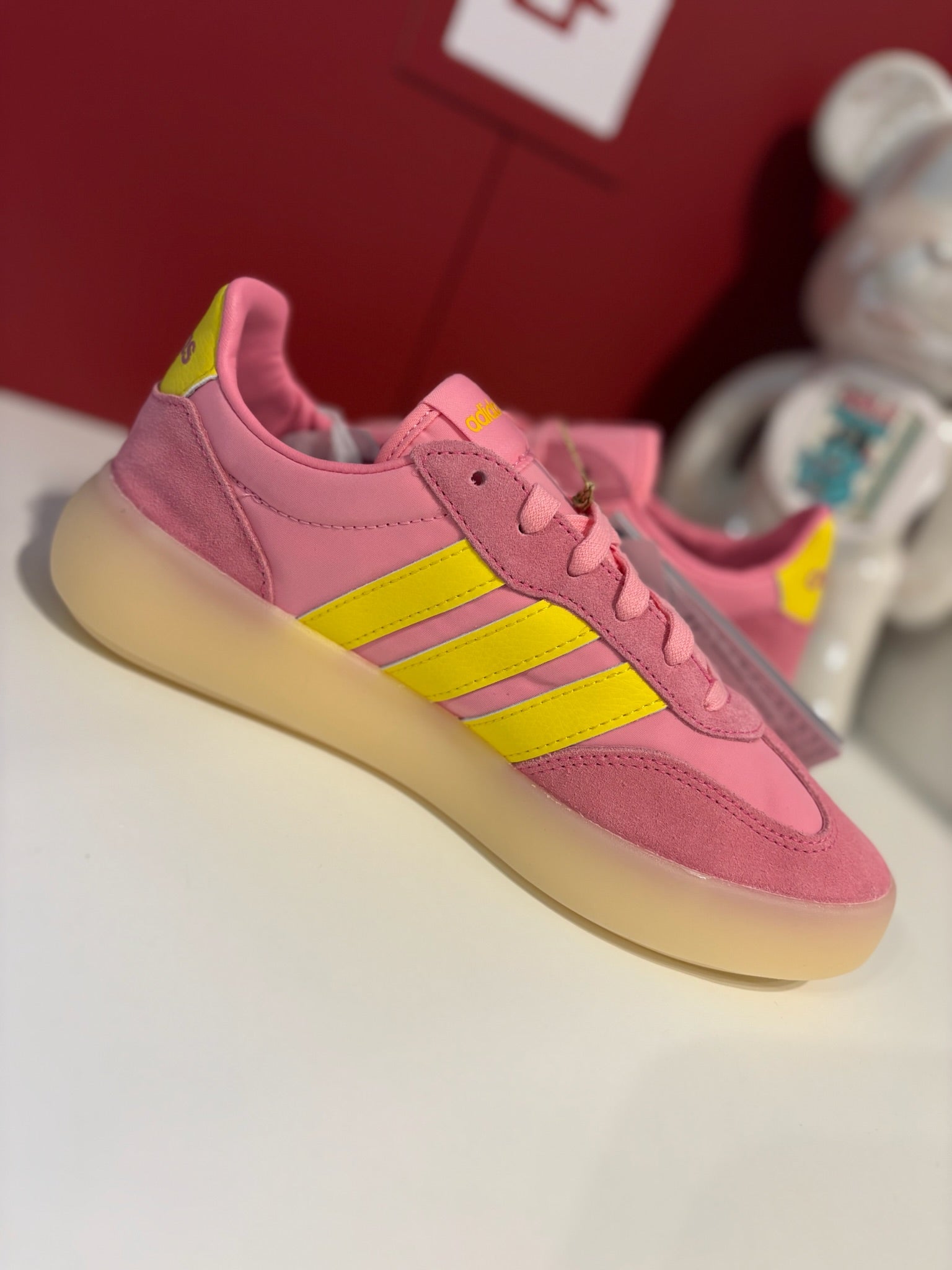 Adidas Barreda Decode trainers in a standout pink and yellow colourway UK 5