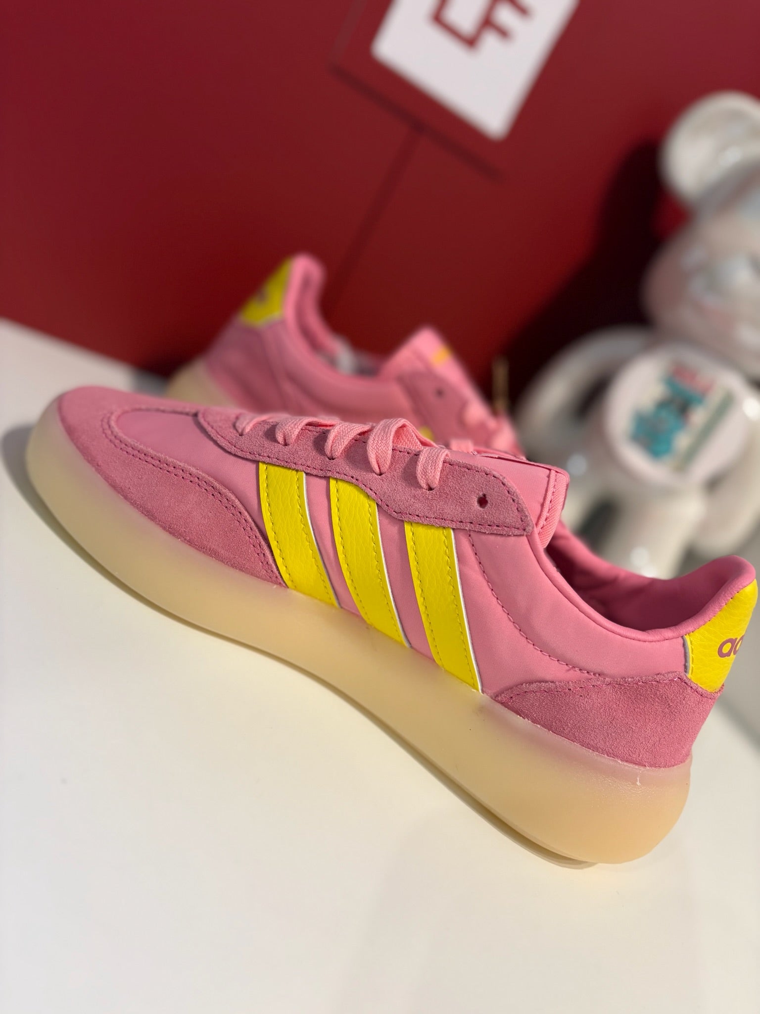 Adidas Barreda Decode trainers in a standout pink and yellow colourway UK 5