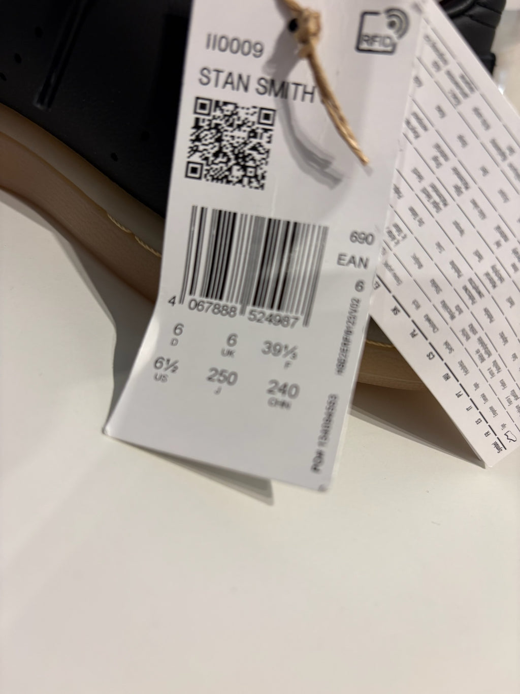 Adidas Stan Smith J Core Black Gum Trainers UK 6