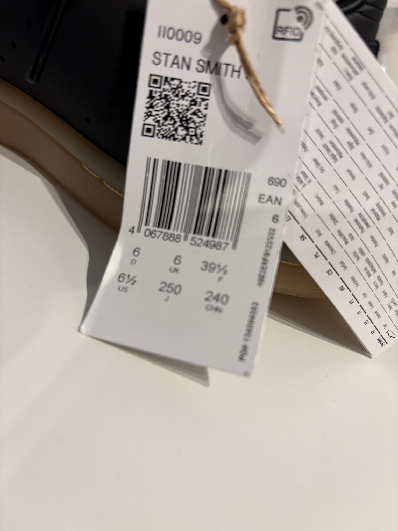 Adidas Stan Smith J Core Black Gum Trainers UK 6