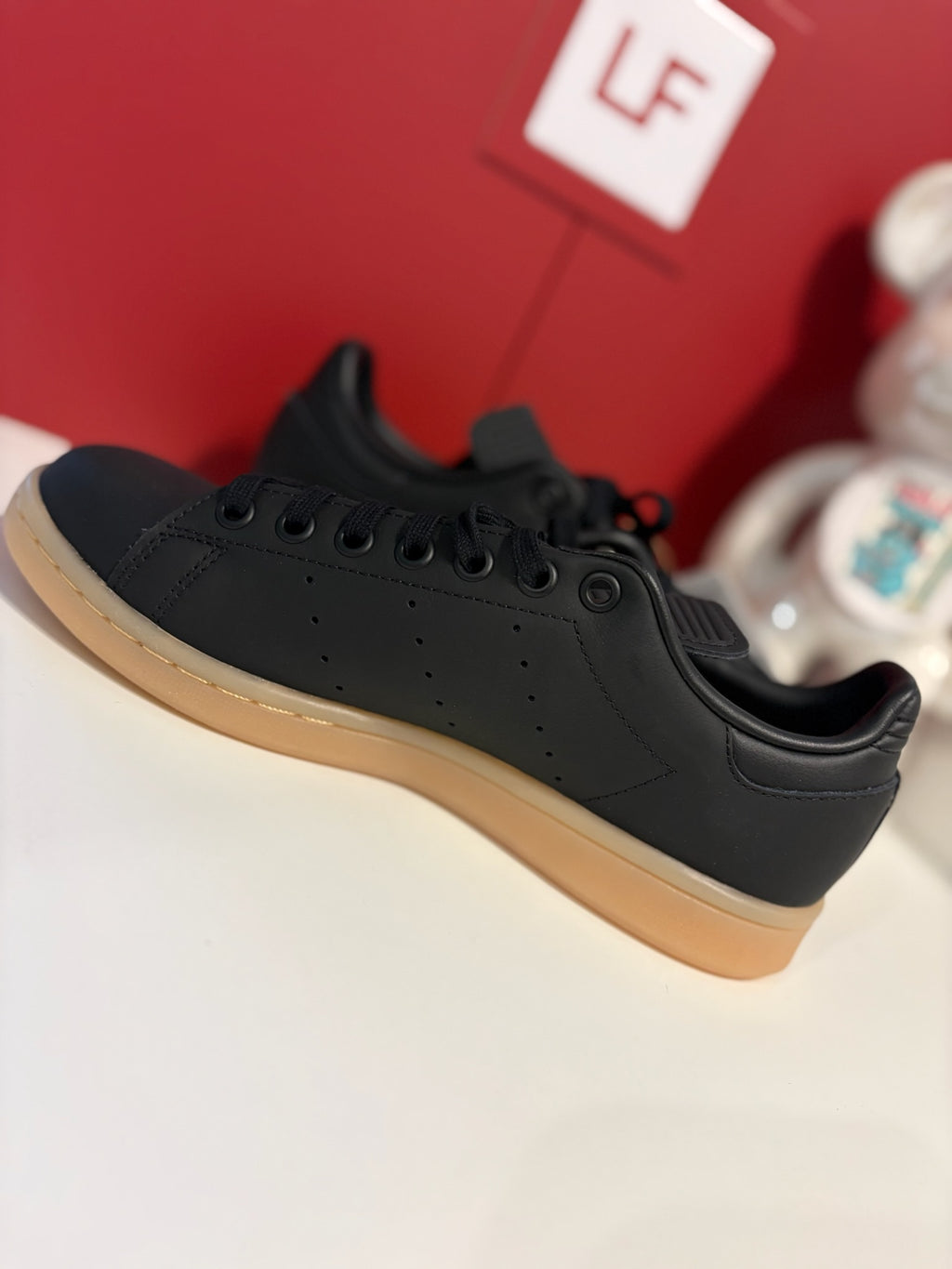Adidas Stan Smith J Core Black Gum Trainers UK 6